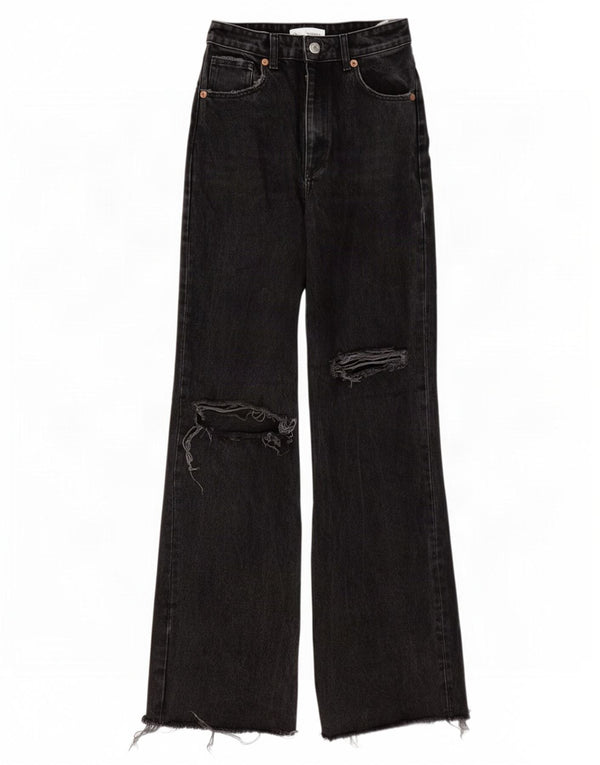Jeans Zara da donna a vita alta effetto consumato a gamba larga EU 38 Small W28 L33 Grigio