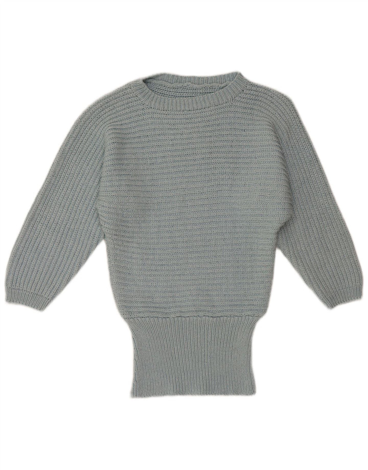 Maglione da donna VINTAGE con scollo a barca a pipistrello UK 14 Blu medio