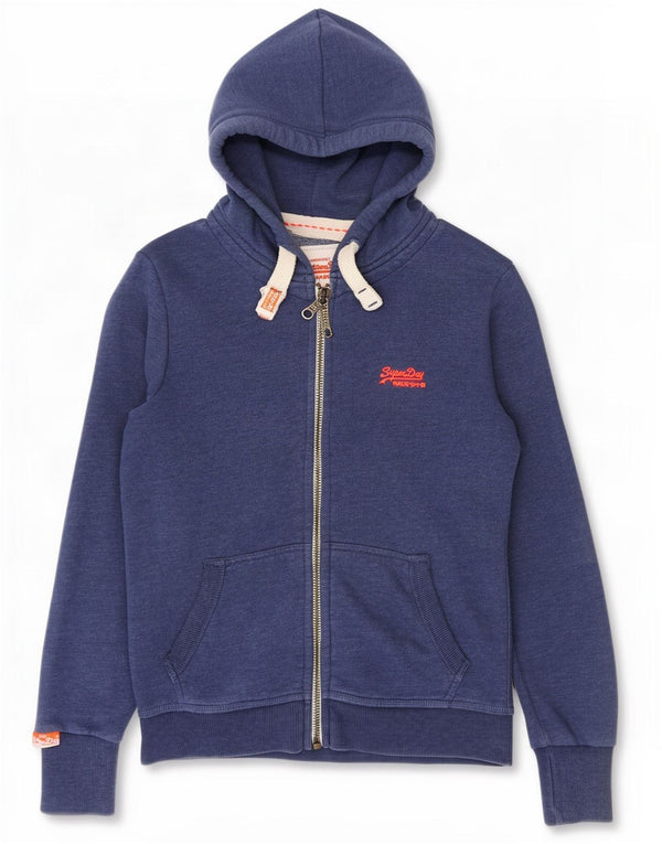 Maglione con cappuccio e zip da donna Superdry UK 16 grande cotone blu