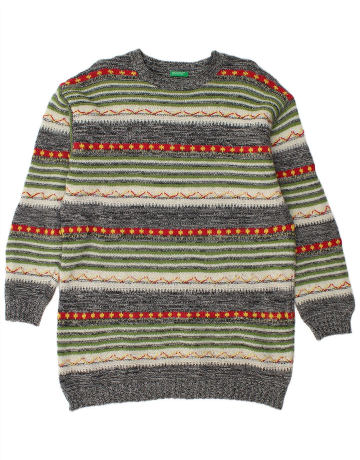 BENETTON Maglione girocollo alto da uomo a righe medie multicolore