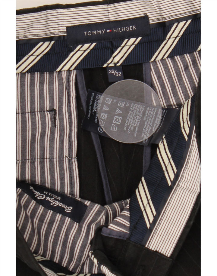 TOMMY HILFIGER Pantaloni da abito dritti da donna W32 L32 cotone a righe nere