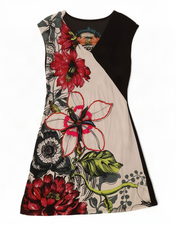 Desigual Abito T-shirt con grafica da donna UK 14 Grande Nero Floreale