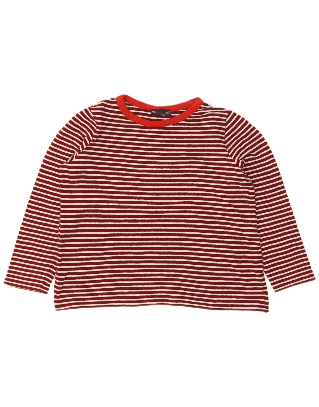Marks & Spencer Top da donna a maniche lunghe UK 16 Grande cotone a righe rosse