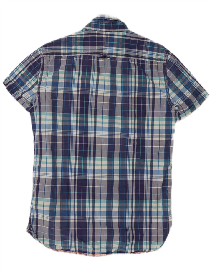 Camicia a maniche corte da uomo Superdry in cotone a quadri blu medio