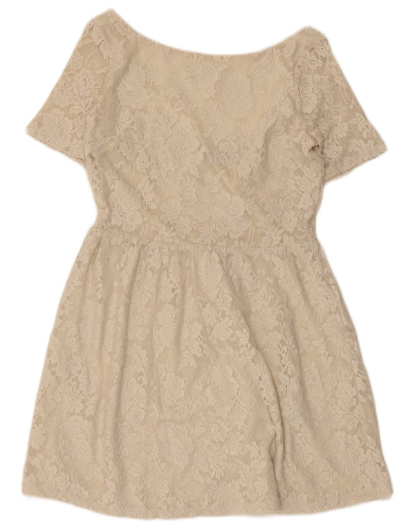 Abito a trapezio in pizzo da donna Zara UK 12 Poliammide floreale beige medio