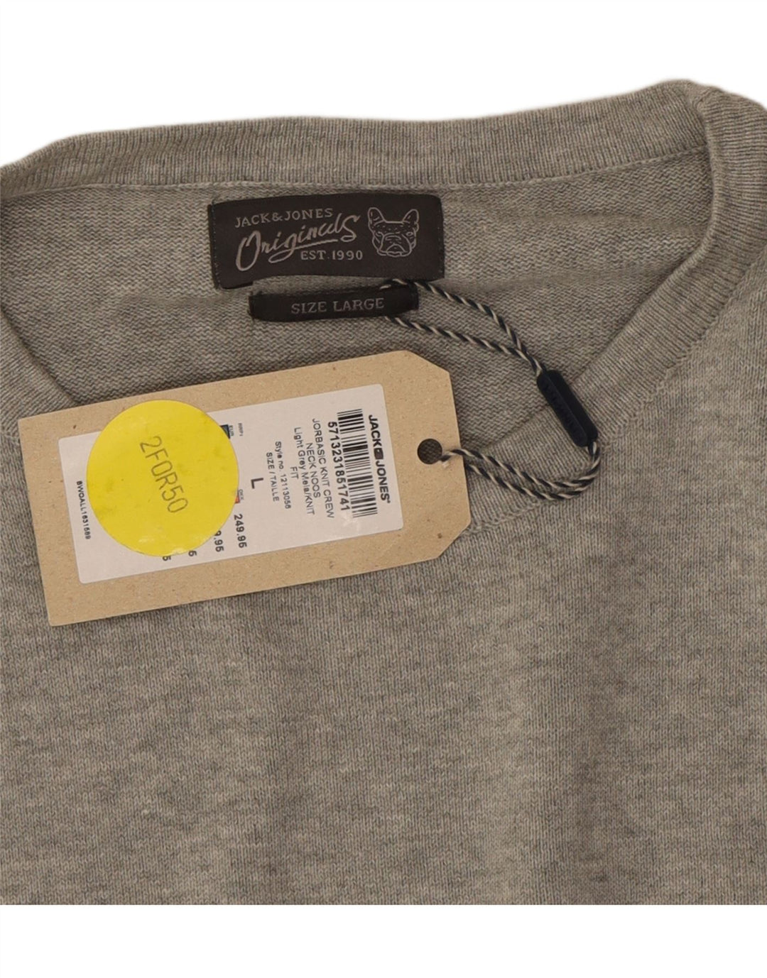 JACK & JONES Mens Crew Neck Jumper Sweater Large Grey Viscose Vintage Jack & Jones and Second-Hand Jack & Jones from Messina Hembry 