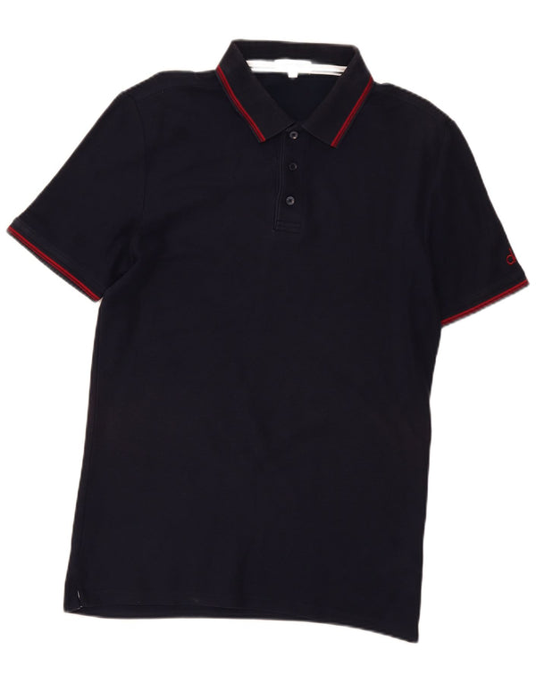 Polo da uomo Calvin Klein piccola in cotone a righe blu navy