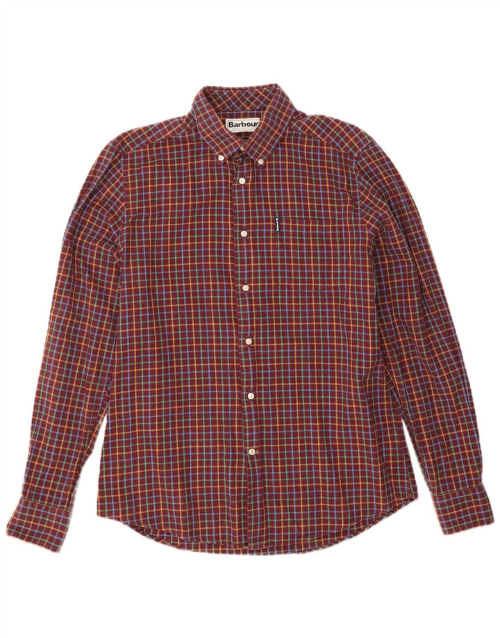 Camicia di flanella da uomo Barbour su misura a quadri bordeaux medio