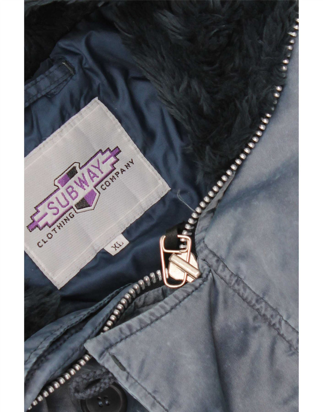 Giubbotto bomber con cappuccio vintage da uomo UK 42 XL blu navy in poliammide