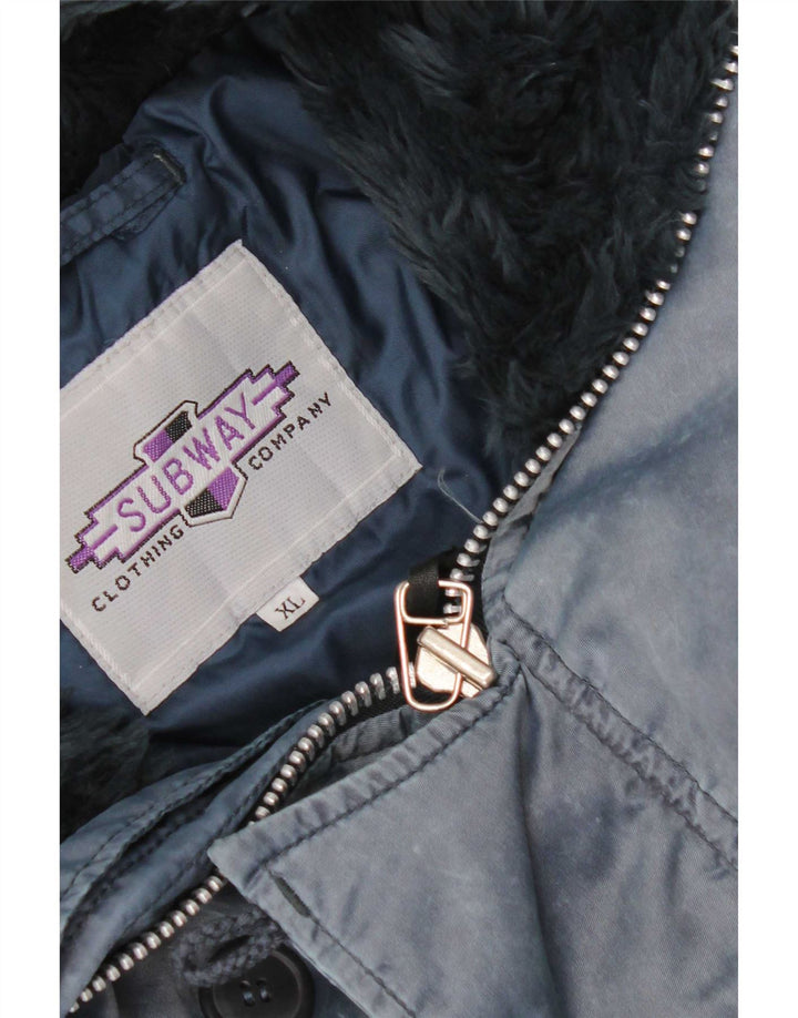 Giubbotto bomber con cappuccio vintage da uomo UK 42 XL blu navy in poliammide