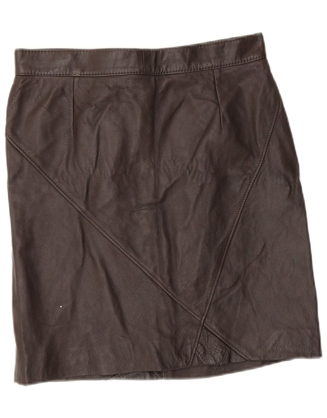 Mini gonna in pelle vintage da donna IT 46 grande W28 in pelle marrone