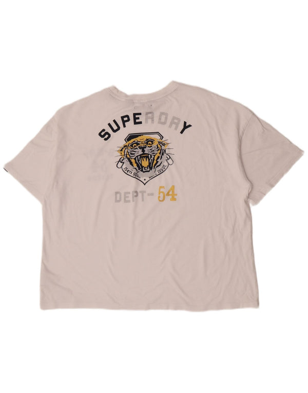 T-shirt grafica oversize corta da donna Superdry Top UK 16 grande cotone bianco