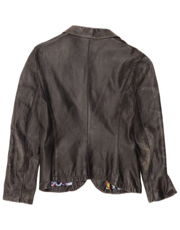 Giacca blazer in pelle da donna a 2 bottoni Santacroce UK 10 piccola nera