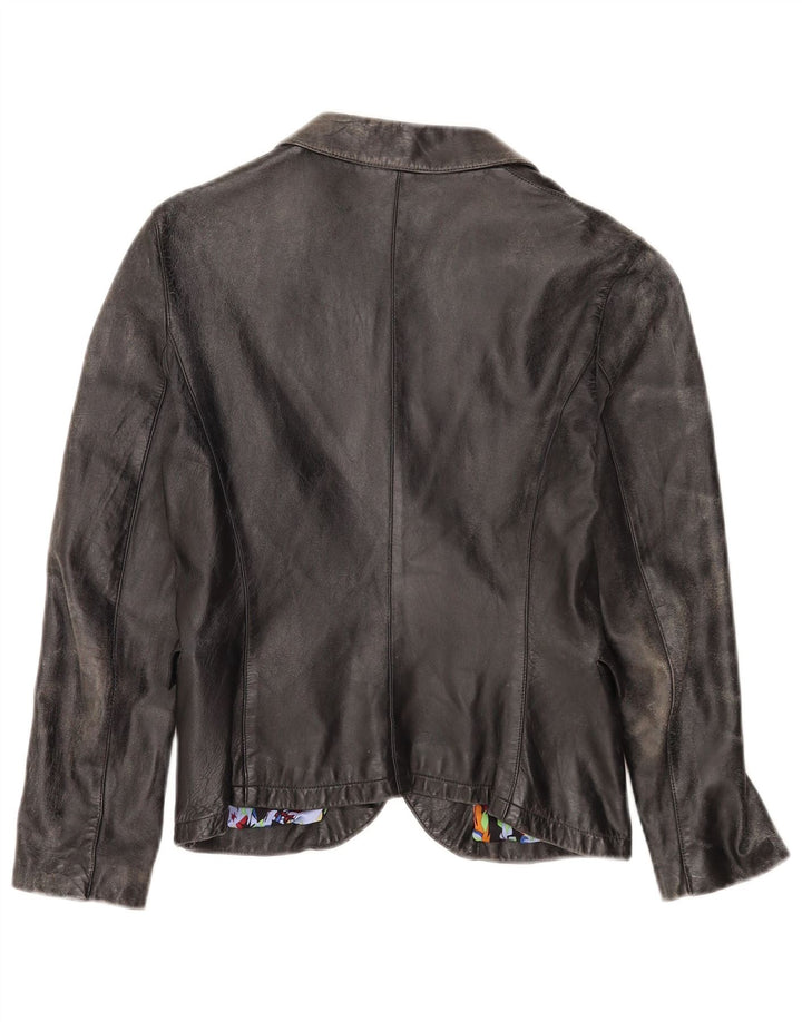 Giacca blazer in pelle da donna a 2 bottoni Santacroce UK 10 piccola nera