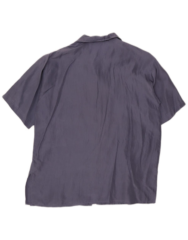 Camicetta camicia a maniche corte da donna vintage IT 42 seta blu navy media
