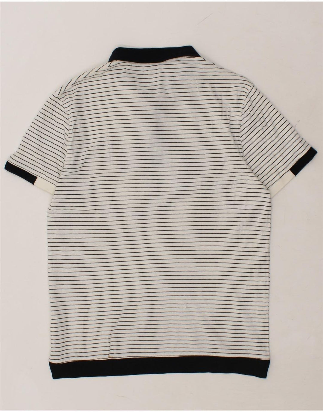 JULES Mens Slim Polo Shirt Large White Striped Cotton Vintage Jules and Second-Hand Jules from Messina Hembry 