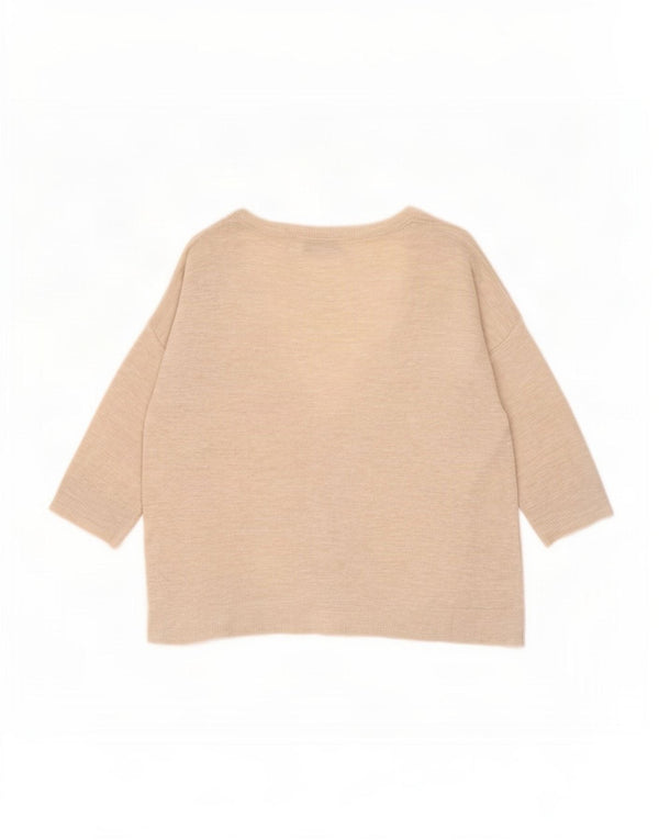 Zara Womens Crop 3/4 Sleeve Oversized Cardigan Sweater UK 10 Small Beige