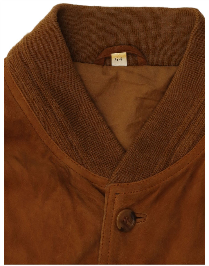 Giubbotto bomber vintage in pelle scamosciata da uomo IT 54 2XL Marrone