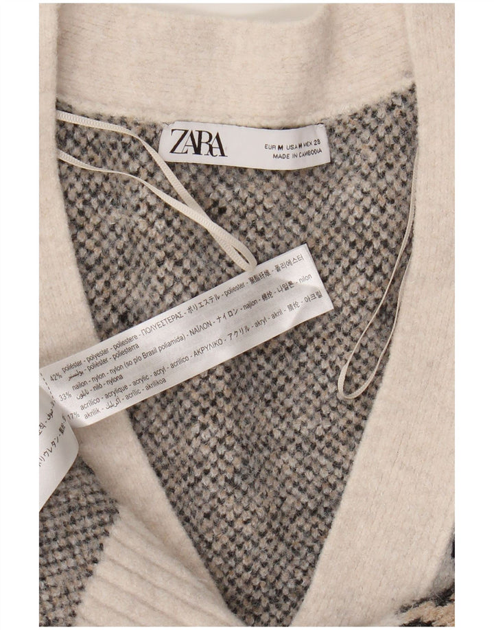 Maglione cardigan oversize da donna Zara UK 14 stampa animalier bianco sporco medio