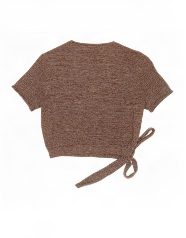 Top cardigan a maniche corte avvolgente da donna Zara UK 14 grande beige screziato