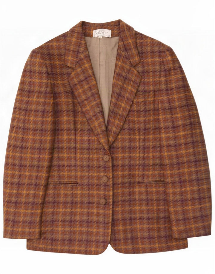 Giacca blazer vintage da donna a 3 bottoni IT 46 grande lana scozzese marrone