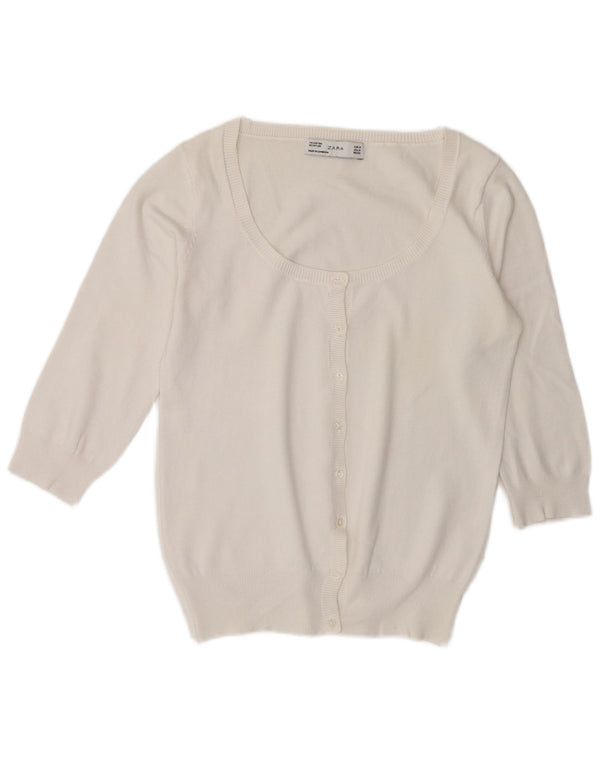 Maglione cardigan con maniche a 3/4 da donna Zara UK 14 cotone bianco medio