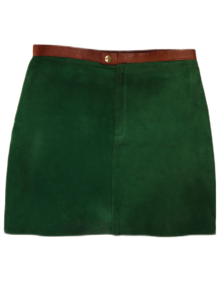 Minigonna vintage da donna in pelle scamosciata W30 verde medio