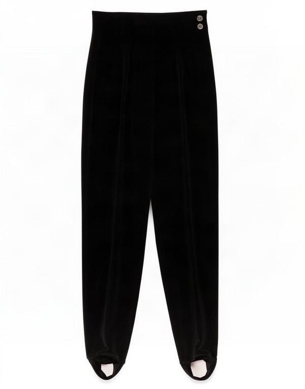 Vintage Womens Velvet Stirrup Casual Trousers IT 42 Medium W26 L27 Black