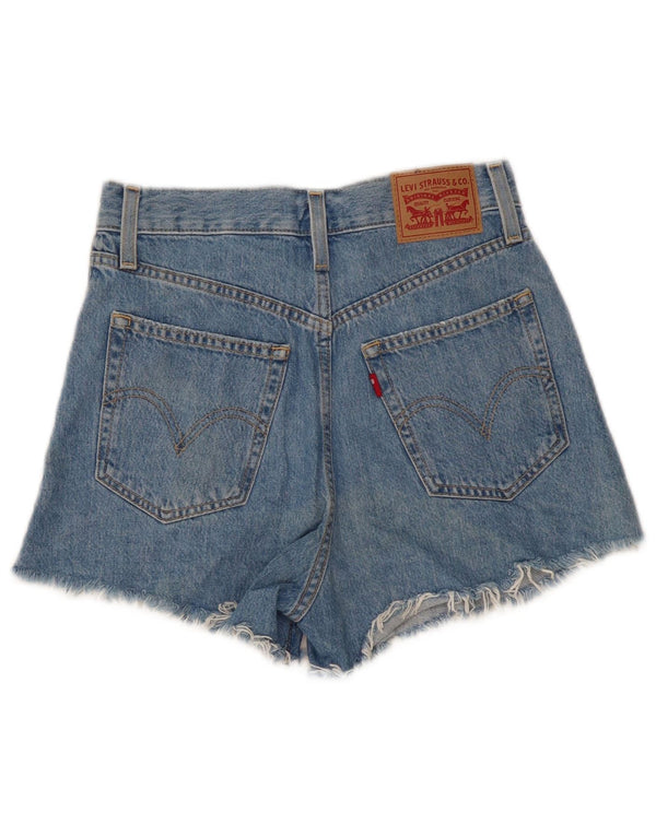 Pantaloncini di jeans a vita alta invecchiati mamma da donna Levi's W26 piccoli in cotone blu