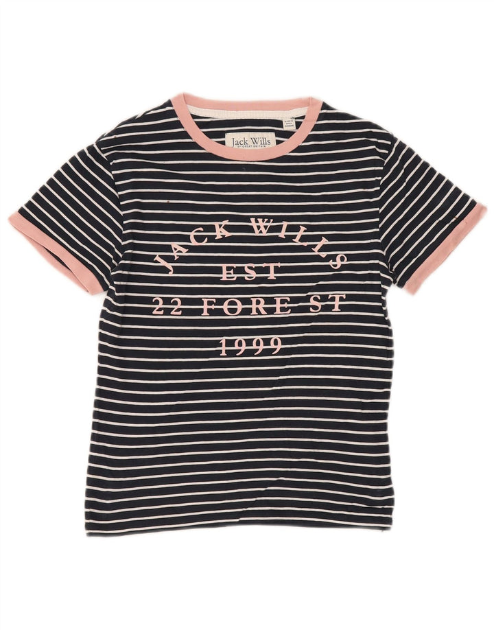 JACK WILLS T-shirt grafica da donna Top UK 6 XS Cotone a righe blu navy