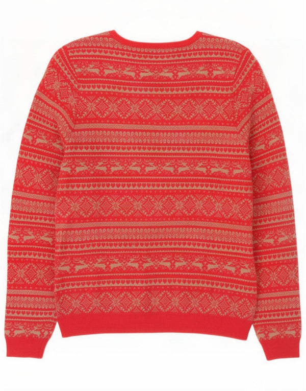 Marks & Spencer maglione da donna con scollo a barchetta UK 14 grande rosa Fair Isle