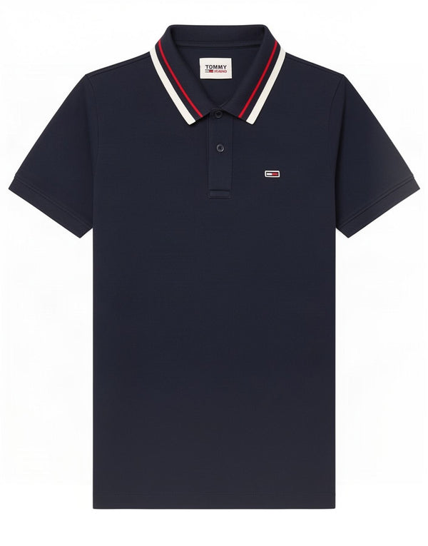 Polo da uomo Tommy Hilfiger piccola in cotone a righe blu navy