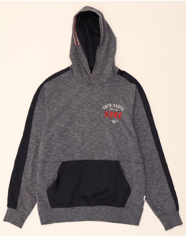 JACK & JONES Mens Graphic Hoodie Jumper Large Navy Blue Flecked Polyester Vintage Jack & Jones and Second-Hand Jack & Jones from Messina Hembry 