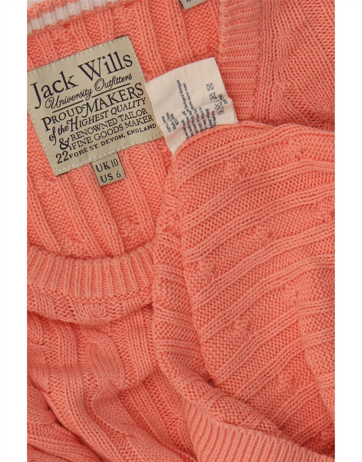 JACK WILLS Maglione corto girocollo da donna UK 10 piccolo cotone rosa