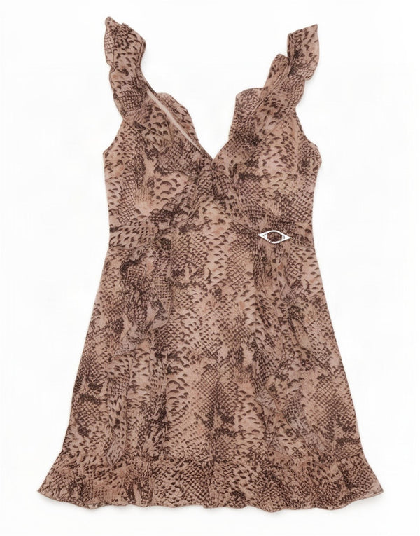 Liu Jo Womens Sleeveless Empire Dress IT 46 Large Beige Animal Print