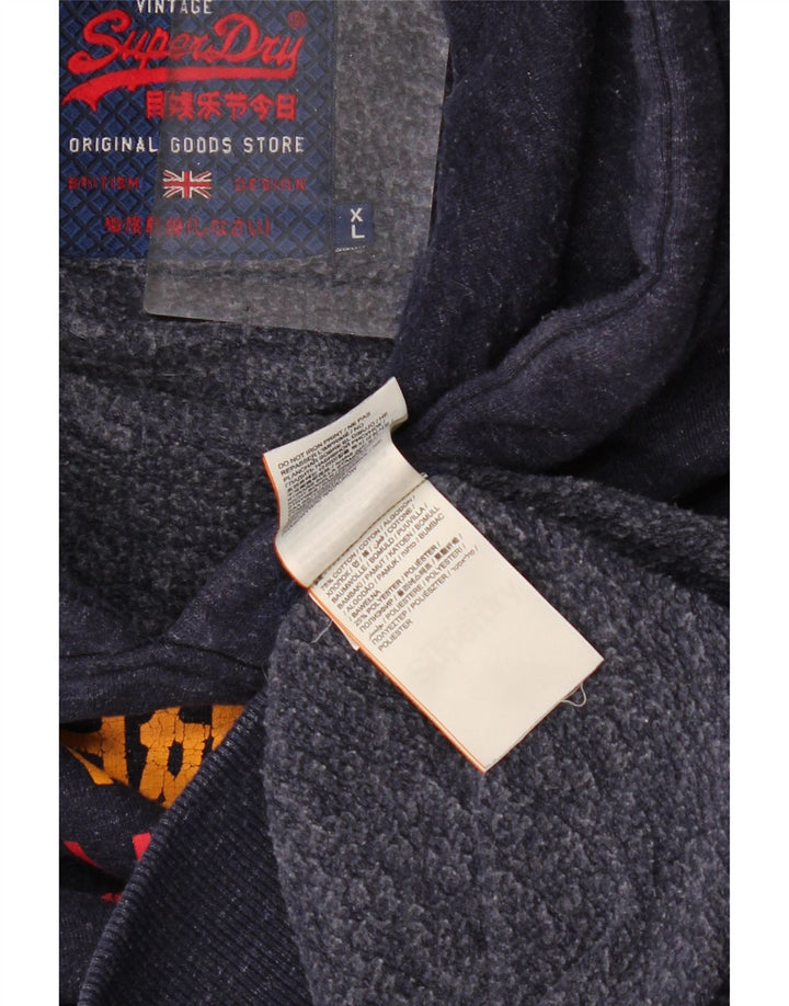 Felpa con cappuccio grafica da uomo SUPERDRY XL in cotone screziato blu navy