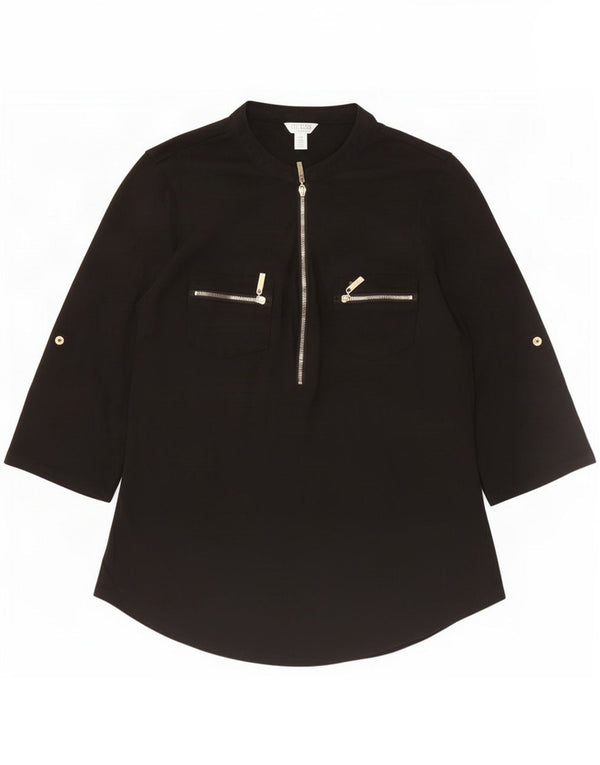 Guess Top da donna con zip e collo manica 3/4 UK 12 medio cotone nero
