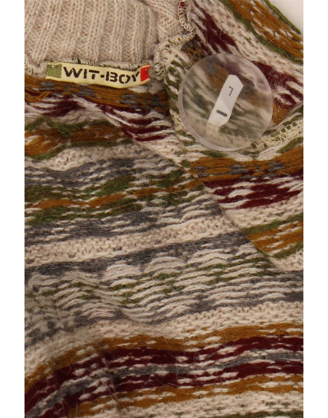 Wit Boy Maglione da uomo con collo alto e maglione grande in lana di alpaca Fair Isle beige