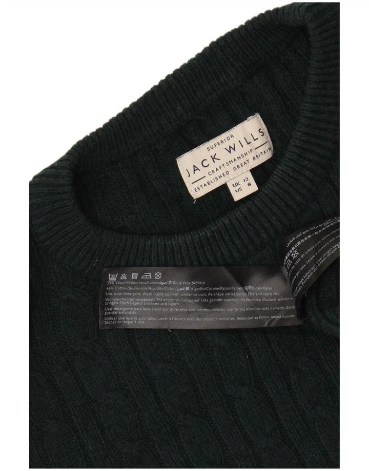 JACK WILLS Maglione corto girocollo da donna UK 12 Lana verde medio