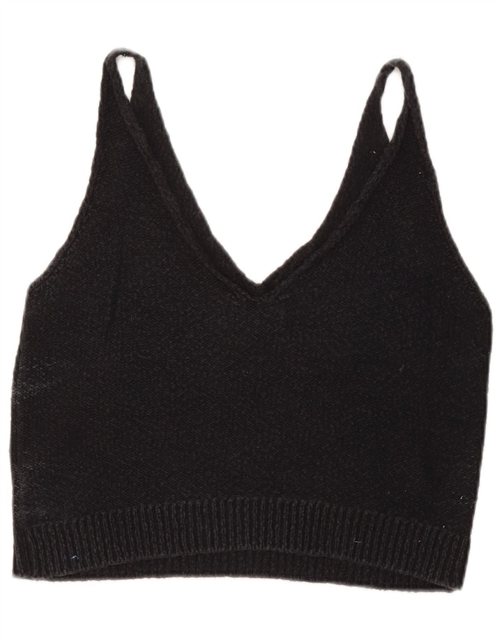 Top Zara da donna in maglia senza maniche, camicetta corta in maglia UK 12 Viscosa grigio medio
