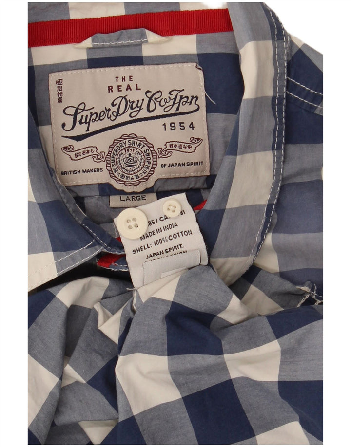 Camicia da uomo Superdry Large in cotone a quadretti blu navy