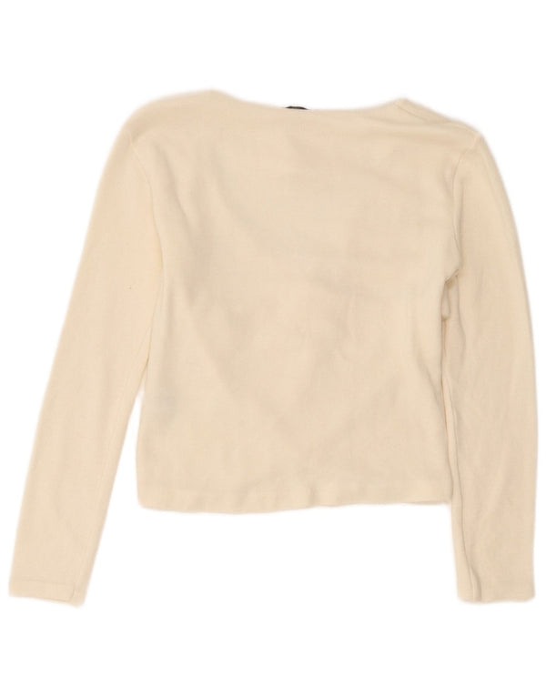 Camicetta corta a maniche lunghe da donna Zara UK 10 piccola in viscosa bianco sporco