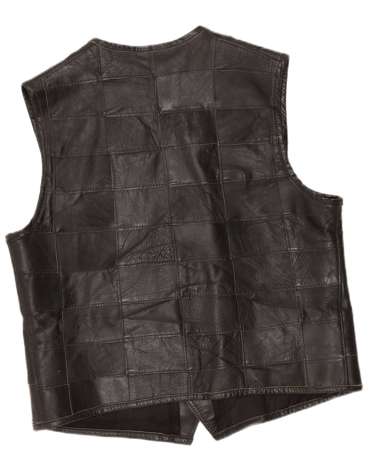 Gilet in pelle vintage da uomo piccolo nero