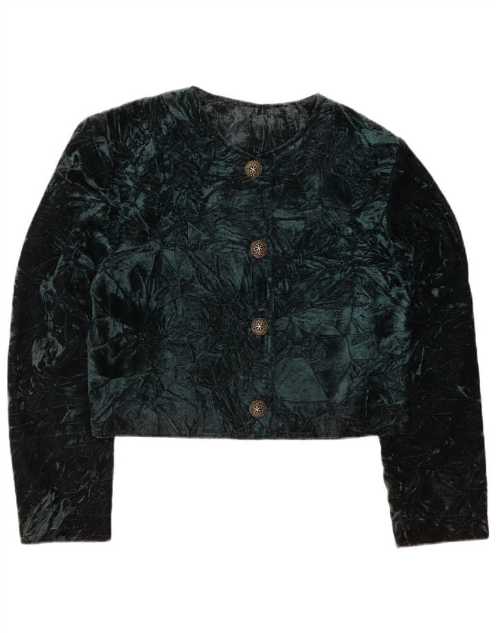 Giacca Bolero vintage da donna in velluto UK 14 verde medio