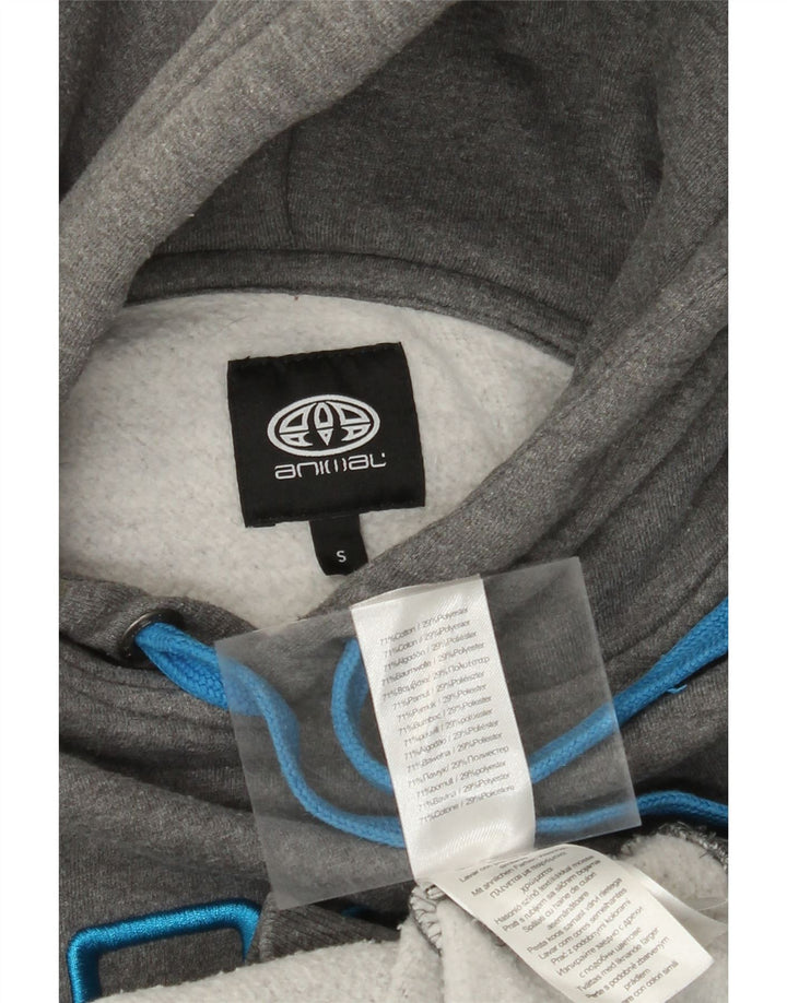 ANIMAL Mens Graphic Hoodie Jumper Small Grey Cotton