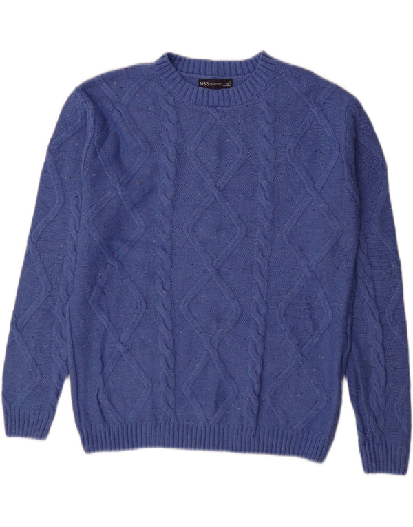 Maglione maglione girocollo da uomo Marks & Spencer piccolo cotone screziato blu