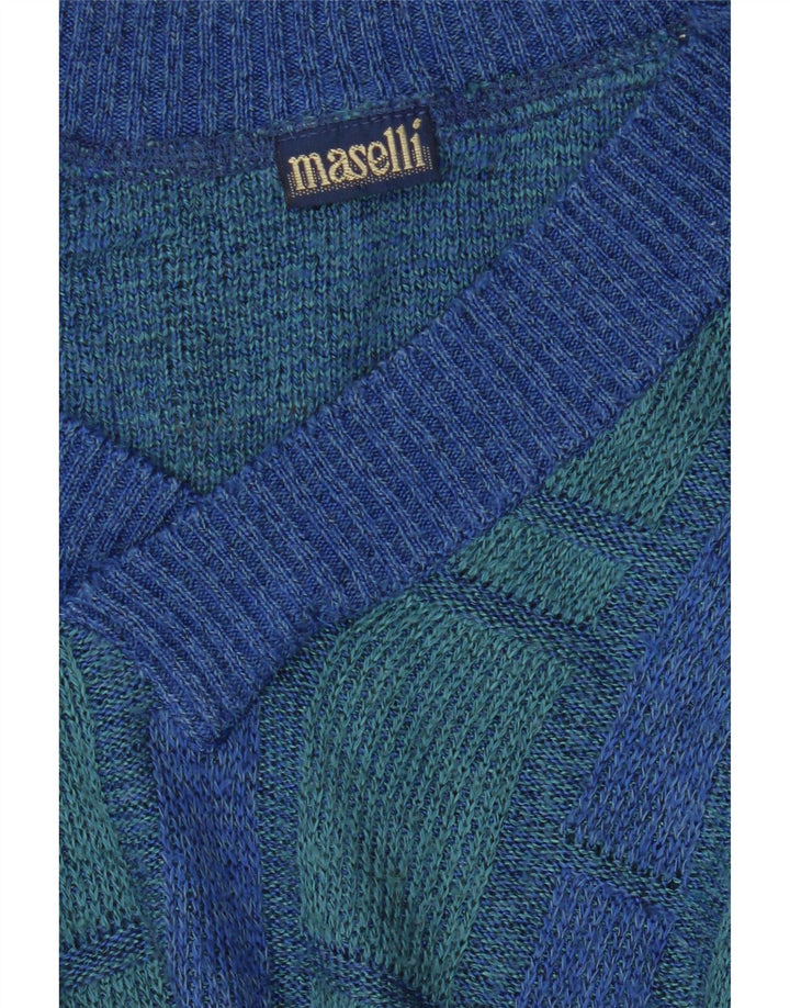 Maglione da uomo con scollo a V Maselli, grande motivo a quadri blu