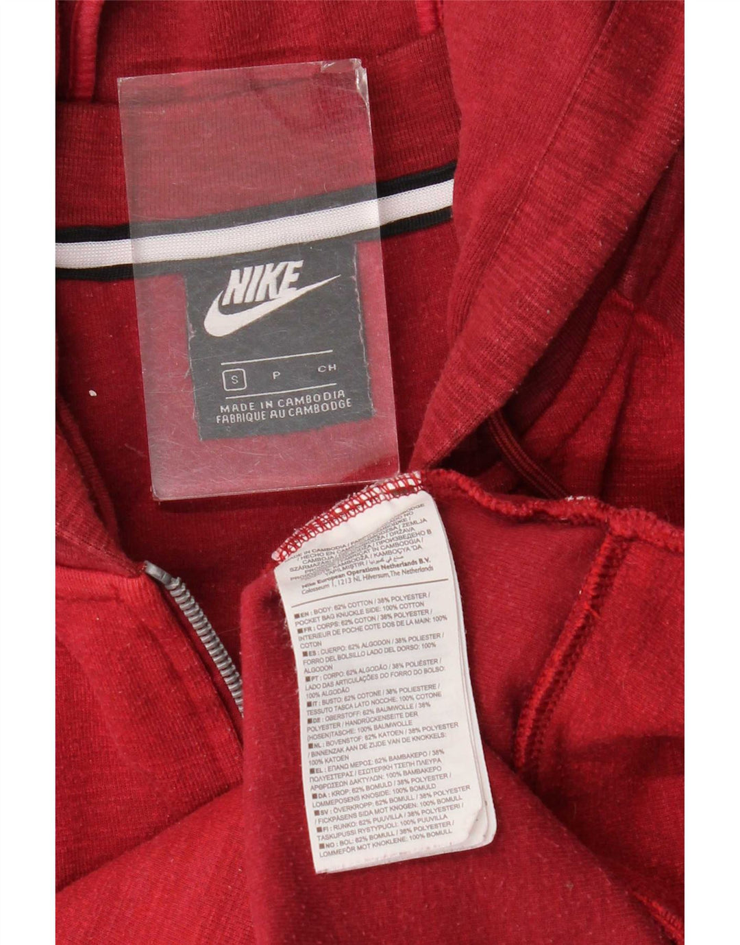 Felpa con cappuccio e zip Nike da uomo, piccola, in cotone chiazzato rosso
