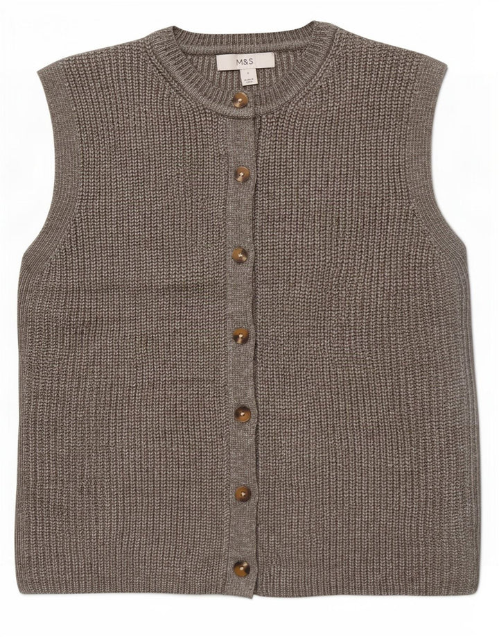 Maglione cardigan senza maniche da donna Marks & Spencer UK 10 piccolo grigio