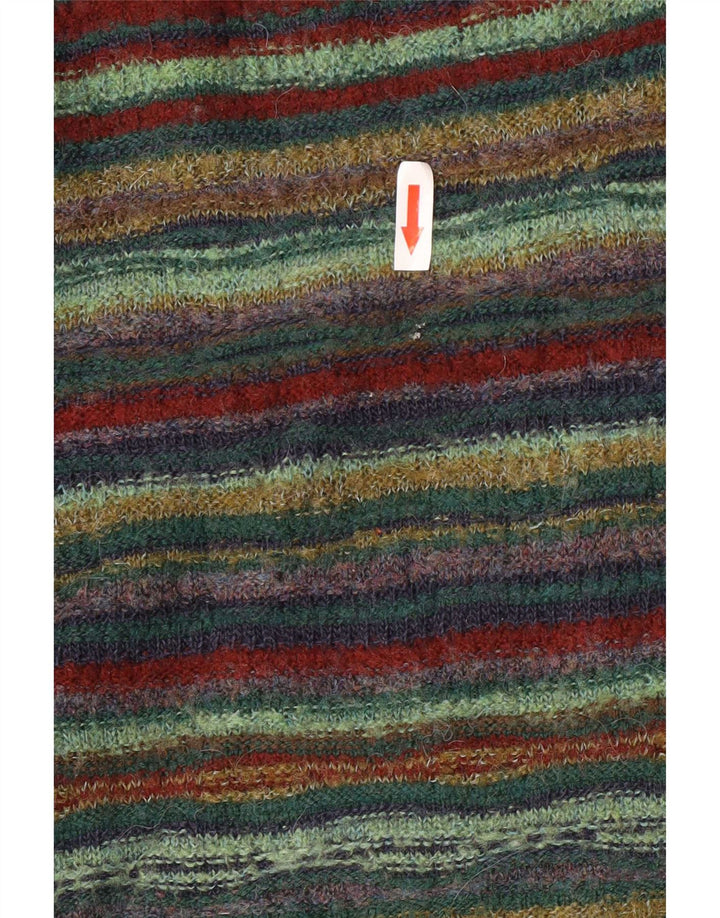 Maglione vintage da uomo con scollo a V, lana a righe verdi grandi